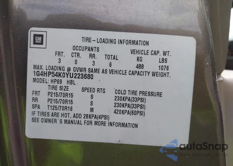 2000 Buick Lesabre Custom z USA, uszkodzony, nr VIN 1G4HP54K0YU223680